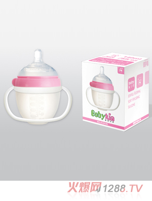 Babykin（貝沁）硅膠超寬口奶瓶粉色140ML