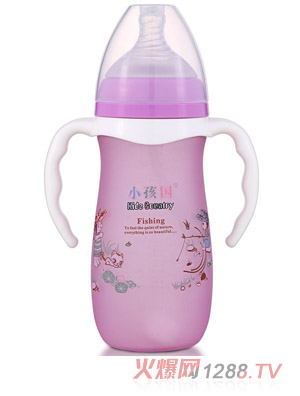 小孩國寬口硅膠感溫自動玻璃奶瓶280ML 紫色